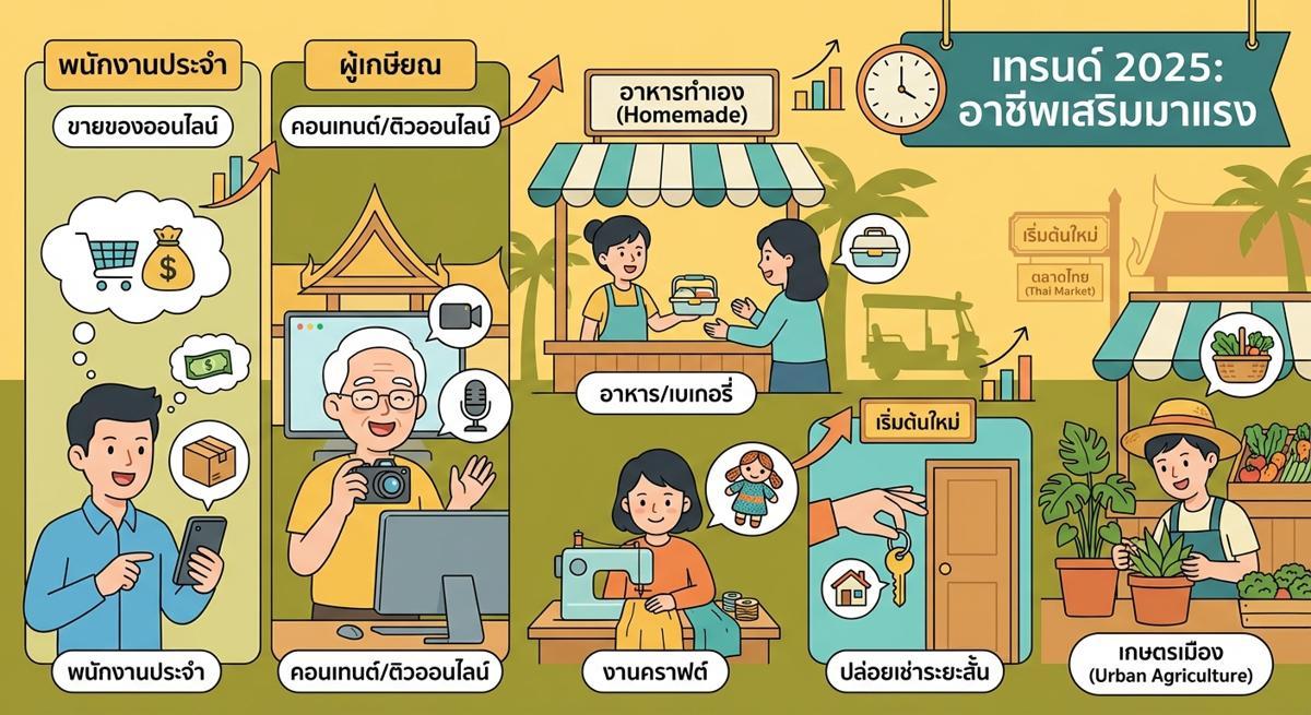 เจาะเทรนด์อาชีพเสริม 2025: 10 งานยอดฮิตทำเงินที่ตอบโจทย์คนทำงานและวัยเกษียณ