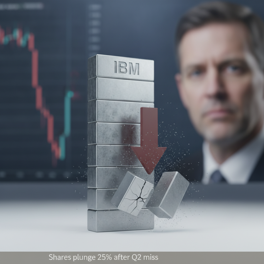 IBM หุ้นดิ่งเหว 25% ทุบสถิติร่วงแรงสุดเป็นประวัติการณ์ หลังผลประกอบการ Q2 ต่ำกว่าคาด